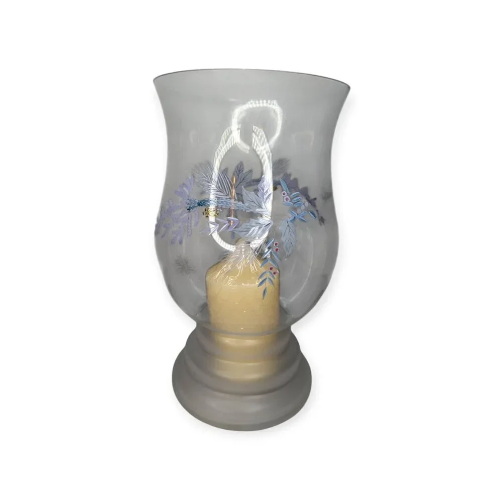 Pfaltzgraff Winter Frost Large Glass Hurricane Candle Holder Christmas Holiday
